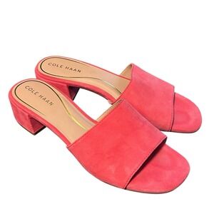 Cole Haan 9 Calli Geranium Suede‎ Square Open Toe Block Heel Slip On Sandals